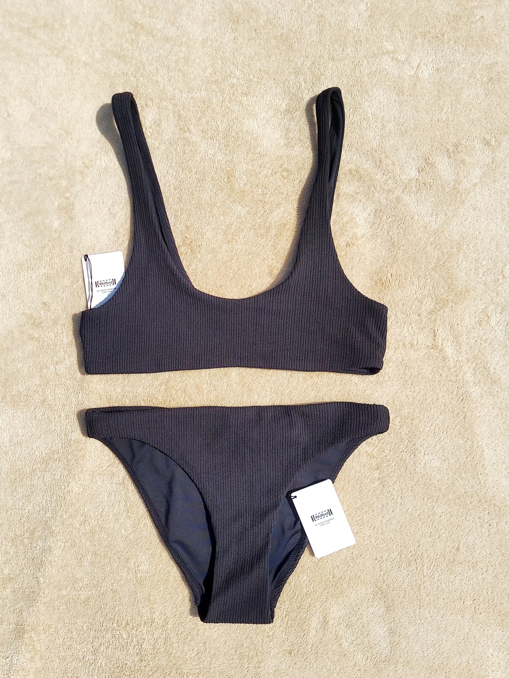 Wolford Ultra Textured Black Ribbed Bikini Set Women's Size Medium NWT Vacation